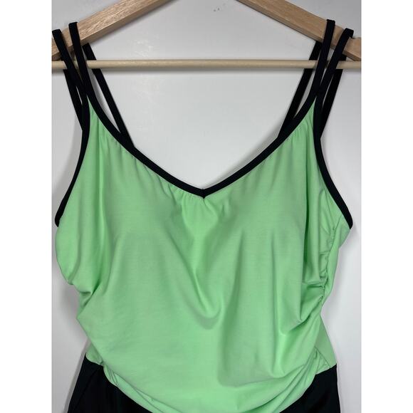 Miraclesuit Trimshaper Colorblock Ruched Sides One-Piece Slimming Swimsuit Sz 14 - Picture 2 of 10